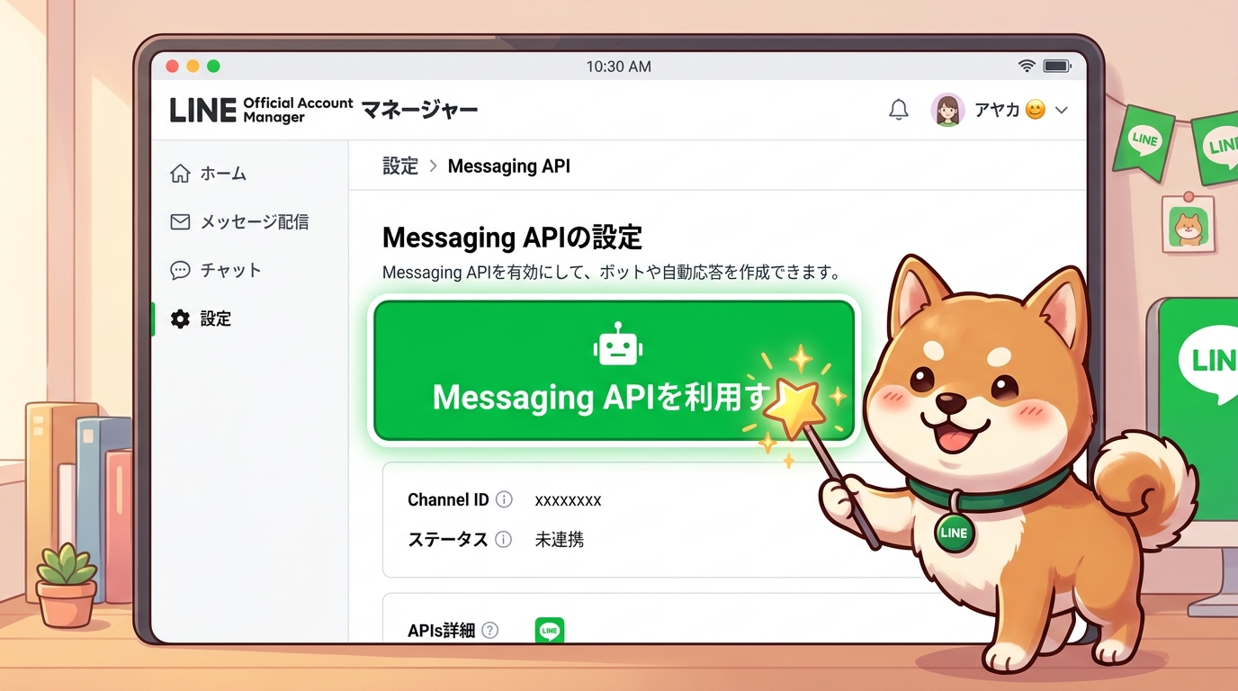 緑色のMessaging APIを利用するボタン